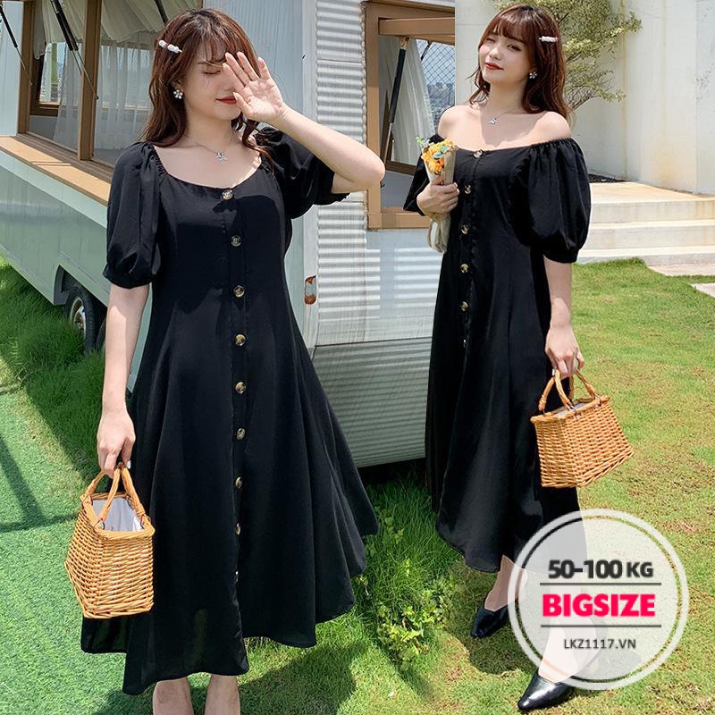 Đầm dáng dài Bigsize Váy nữ tay ngắn cổ u che bụng mỡ ôm eo mùa hè Phong cách Hàn Quốc Thời Trang tiểu thư cá tính xinh đẹp cho người mập béo