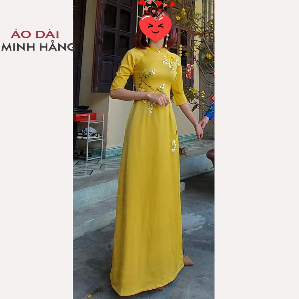Áo Dài Thêu Tay Duy Băng 2 Tà Lụa Cao Cấp Đẹp_Áo Dài Minh Hằng