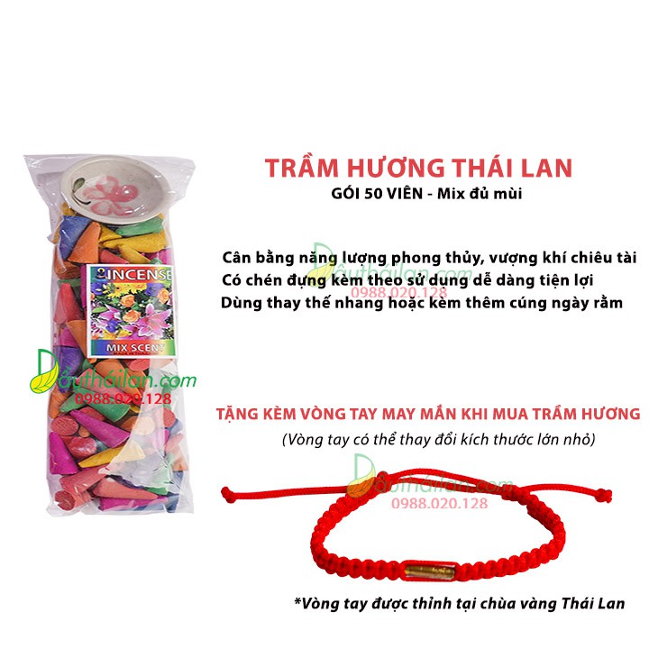 Trầm hương Thái Lan chính hãng - Tặng kèm vòng tay may mắn Thái Lan màu đỏ