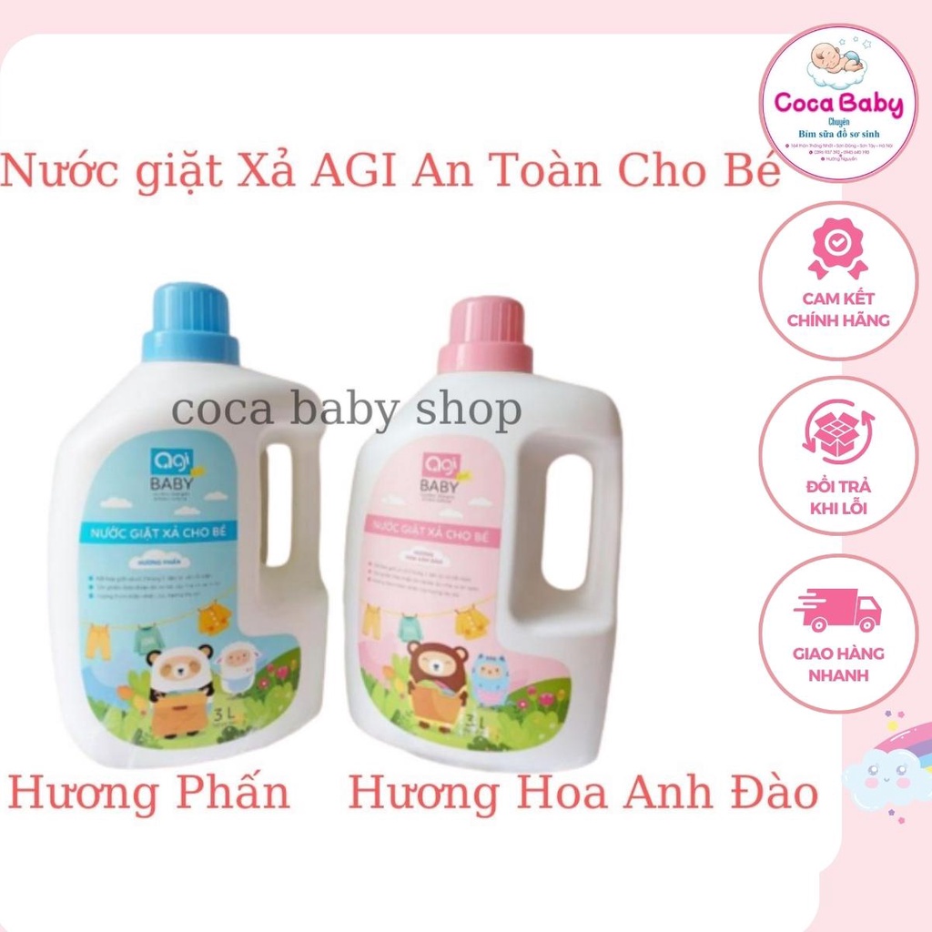 Nước giặt xả AGI an toàn cho bé hương thơm dịu nhẹ can 3 lít hàng chính hãng⚡️𝐌𝐈𝐄̂̃𝐍 𝐏𝐇𝐈́ 𝐒𝐇𝐈𝐏⚡️