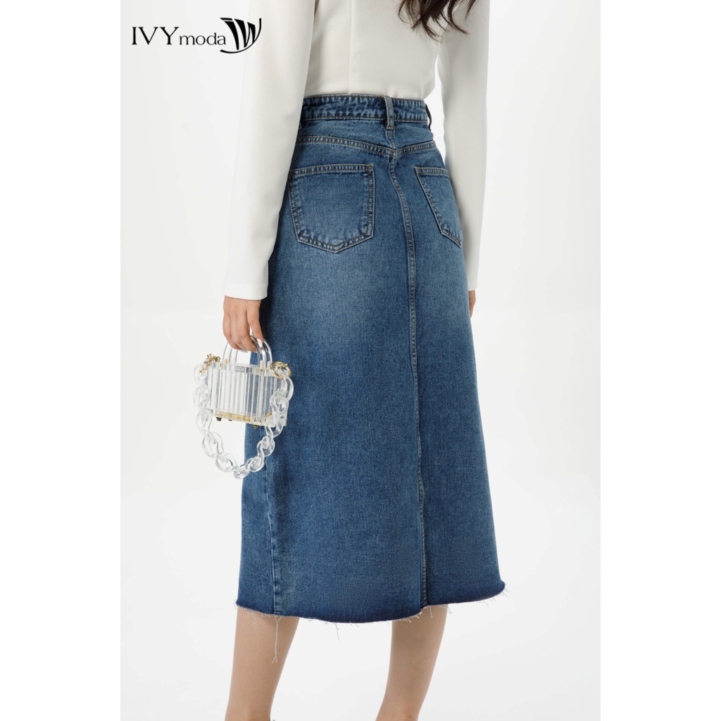 Chân váy bò chữ A xẻ trước IVY moda MS 32B8851