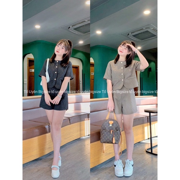 (T.U Bigsize 50-80kg) Set Bộ Xốp Hoa Khuy Ngọc 2 Màu Nâu Đen #68