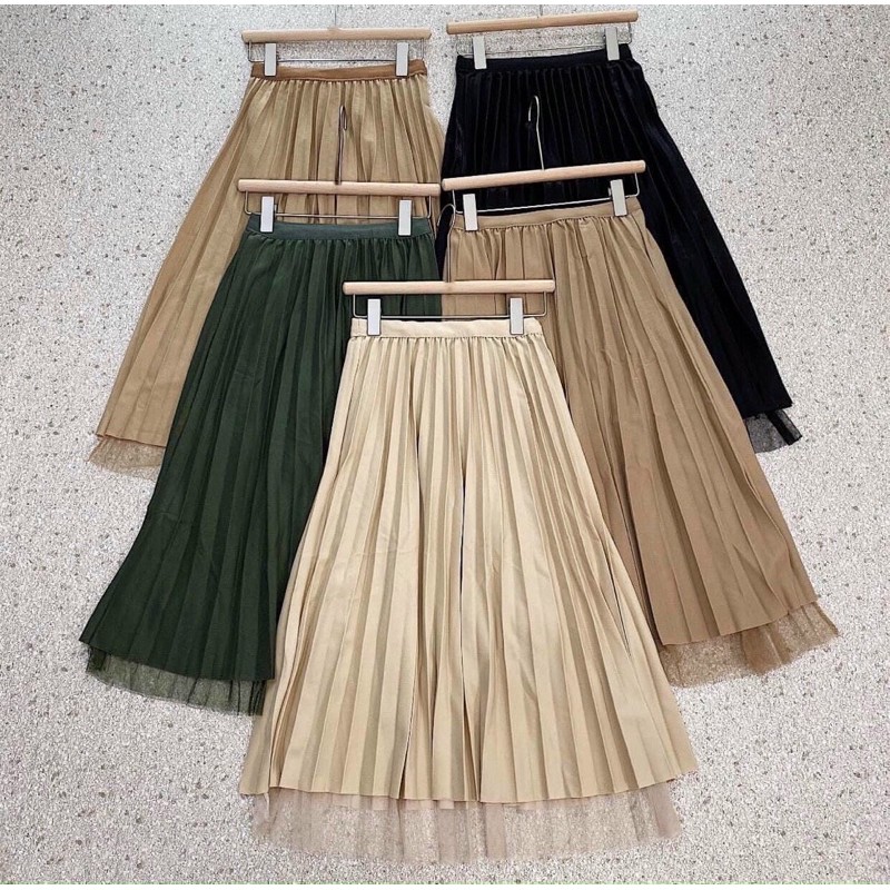 Chân váy midi dập ly chân ren freesize | BigBuy360 - bigbuy360.vn