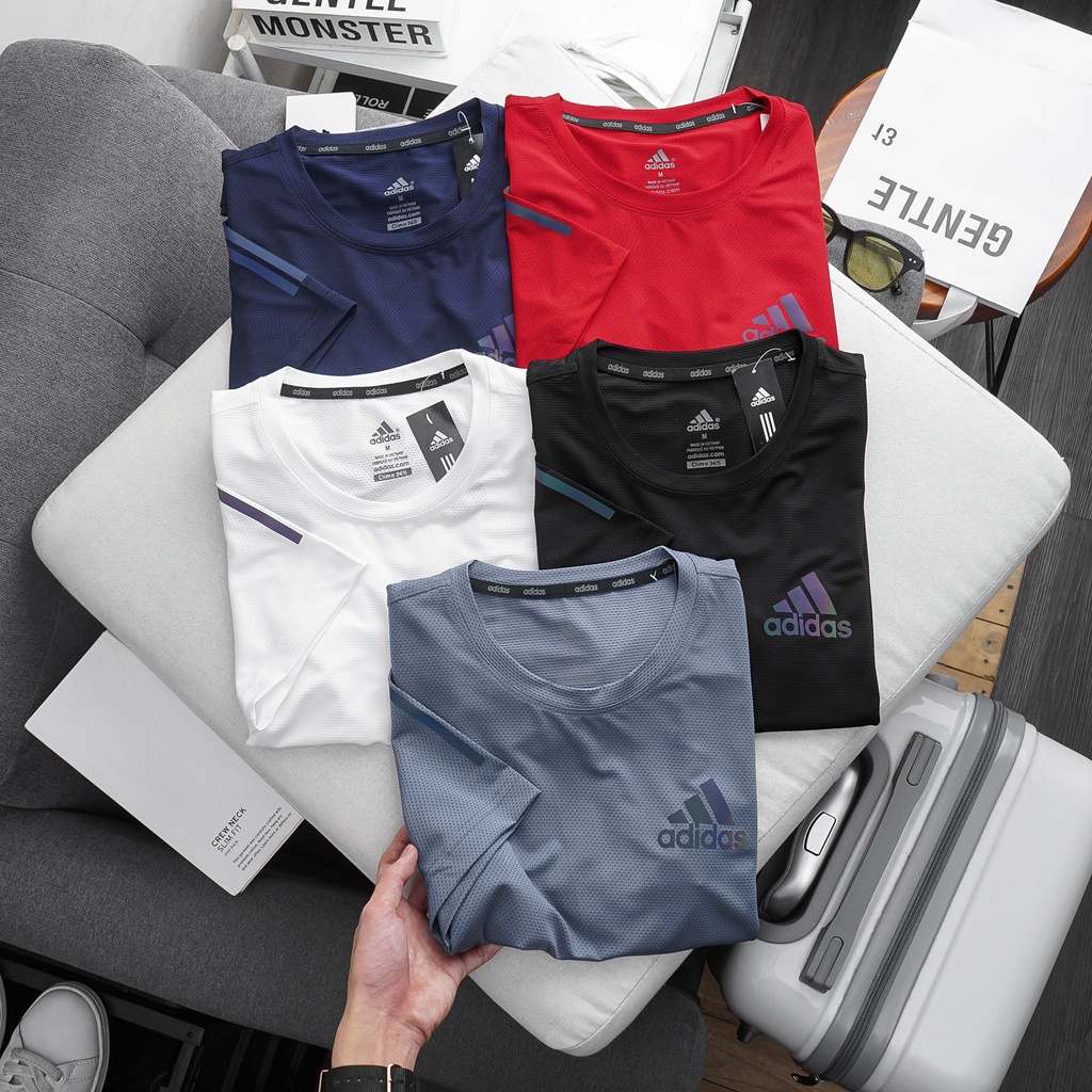 Áo Thun tay ngắn A.D.I.D.A.S 3 sọc hai bên vai vải Lỗ kim thoáng mát, co dãn tốt