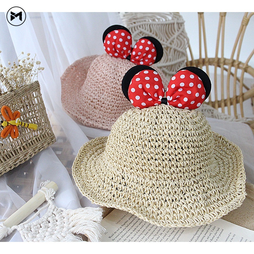 Nón Cối Phối Ruy Băng Chấm Bi Dễ Thương Cho Bé