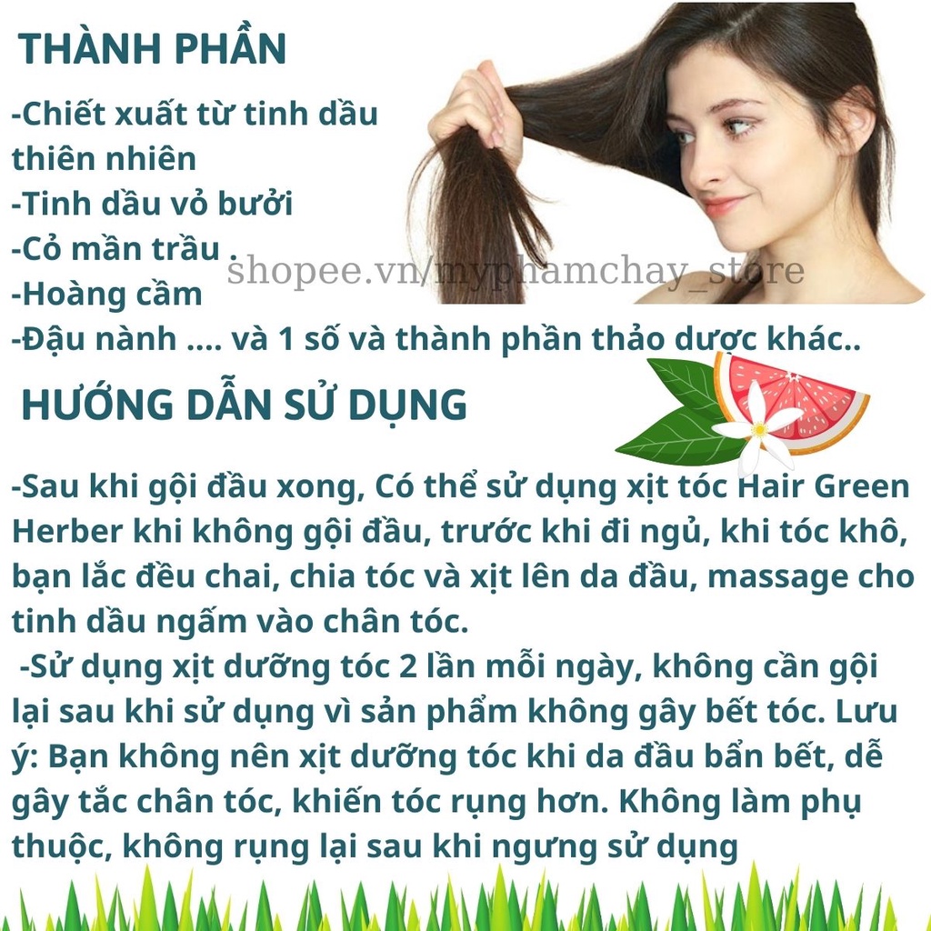 Xịt Kích Mọc Tóc-Giúp Tóc Dài Nhanh- Ngăn Ngừa Tóc Gãy Rụng HAIR GREEN HERBER Quyên Lara 120ml