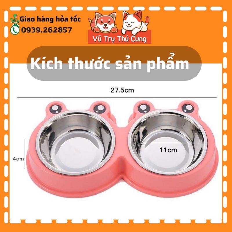 Bát đựng thức ăn cho Chó mèo, khay ăn cho thú cưng size nhỏ, bát đôi hình con ếch