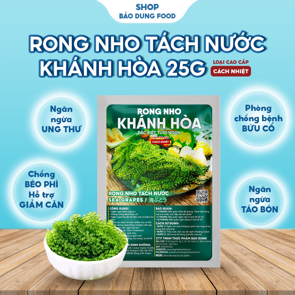 Rong nho tách nước KHÁNH HÒA (70G) túi 25G giảm cân an toàn đẹp da ngừa ung thư - Bảo Dung Food