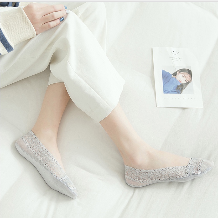 Vớ vải ren nửa bàn chân mang giày lười thời trang cho nữ