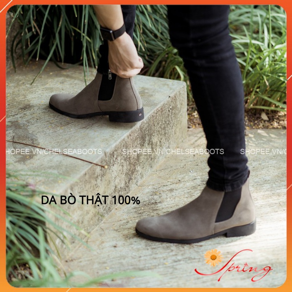 Giày chelsea boot da lộn màu lông chuột đế cao su tăng chiều cao