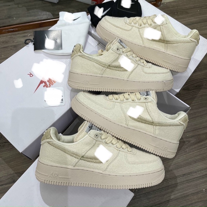 Full box+quà tặng🎁Giày sneaker _𝗻𝗶𝗸𝗲_stussy fossil kem vàng thêu thể thao nam nữ