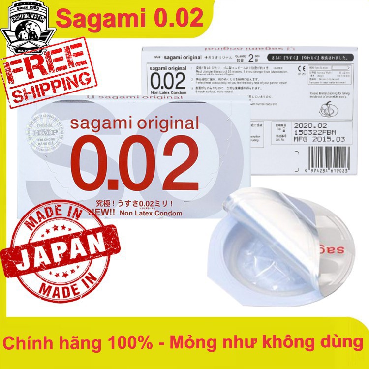 Sản xuất tại Nhật Bản bao cao su SAGAMI hộp 2 chiếc 0.02mm siêu mỏng như không dùng(Hibaby+ Store)