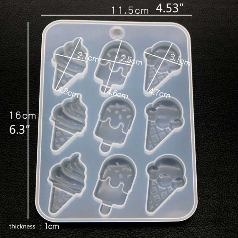 Khuôn Silicone Làm Móc Khóa Hình Kem Ốc Quế Dễ Thương