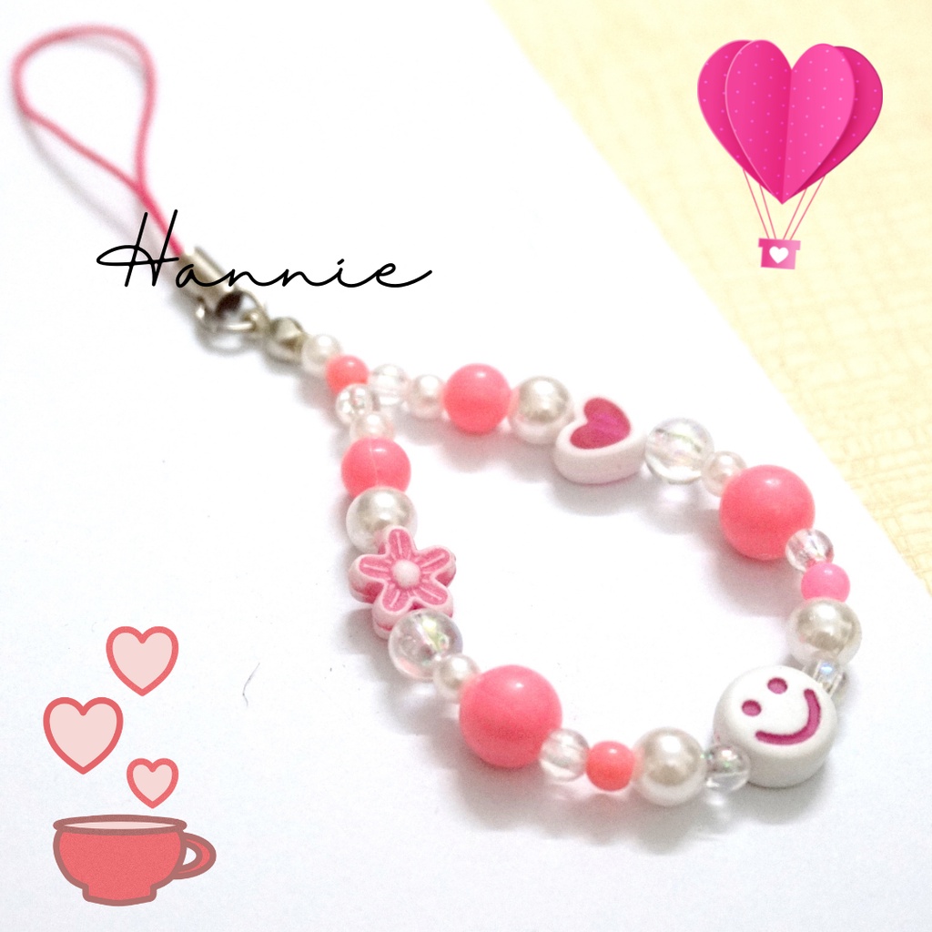 (Đỏ/Tím/Cam/Hồng/Xanh/Vàng) Móc khóa hạt trai mặt cười - Phụ kiện dây treo điện thoại túi xách balo chìa khóa handmade