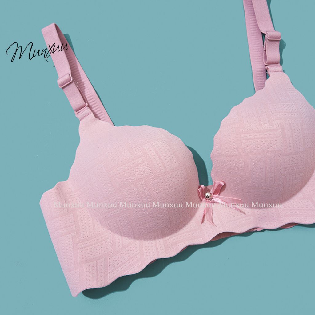 Áo lót ngực su đệm dày nâng ngực không gọng MUNXUU, thiết kế lượn sóng phối nơ ngọt ngào - AV03