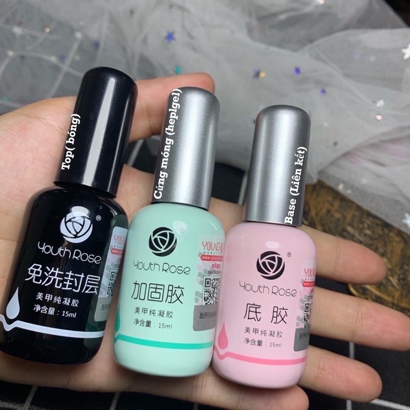 Bộ 3 liên kết,bóng, Cứng móng Hoa Hồng 15ml loại 1