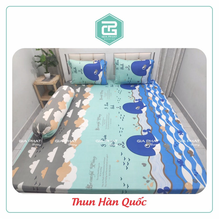 Bộ Ga Gối 4 Món Thun Lạnh Hàn Quốc {4 Món} họa tiết Cá Heo ( 1 ga bọc + 2 vỏ gối nằm + 1 vỏ gối ôm ) | BigBuy360 - bigbuy360.vn