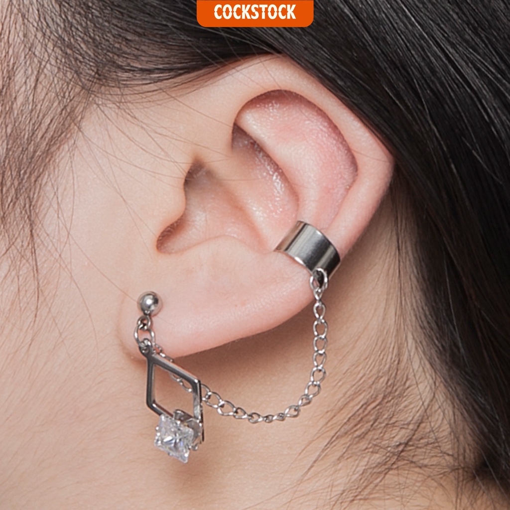 Khuyên tai kẹp xích Hexagon đá CockStock