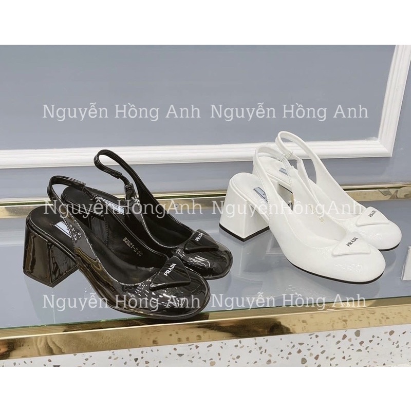 giày cao gót bít mũi hở gót da bóng mũi tròn cao 7p cho nữ