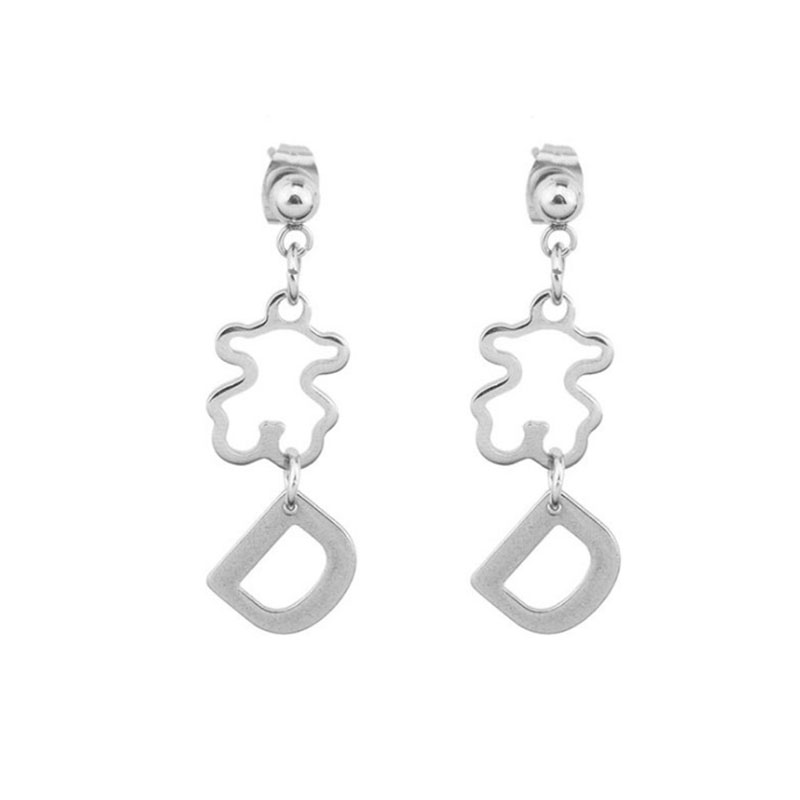 Hoa tai kim loại dáng dài mặt hình gấu phong cách cổ điển