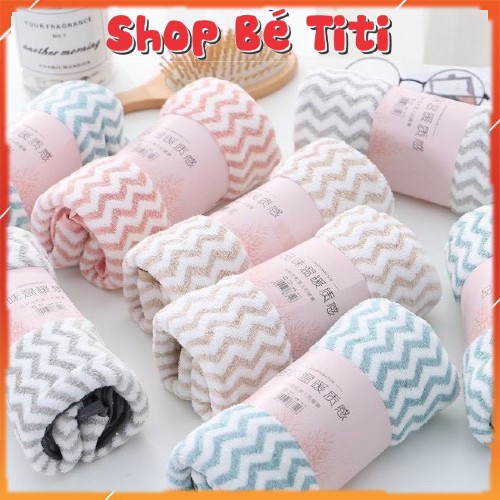Khăn Mặt Lông mịn Hàn Quốc 50x30cm Siêu Thấm Hút Loại Có Dòng Kẻ - Khăn Xuất Hàn Shop Bé TiTi