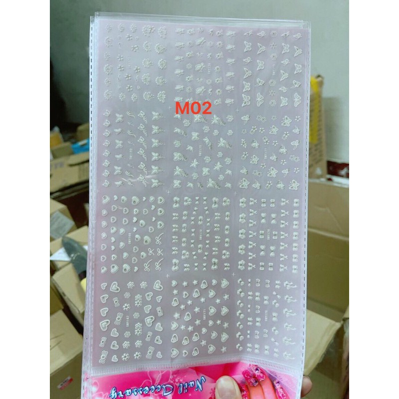 Sticker nail hoa trắng nổi - Hình hoa trắng dán móng
