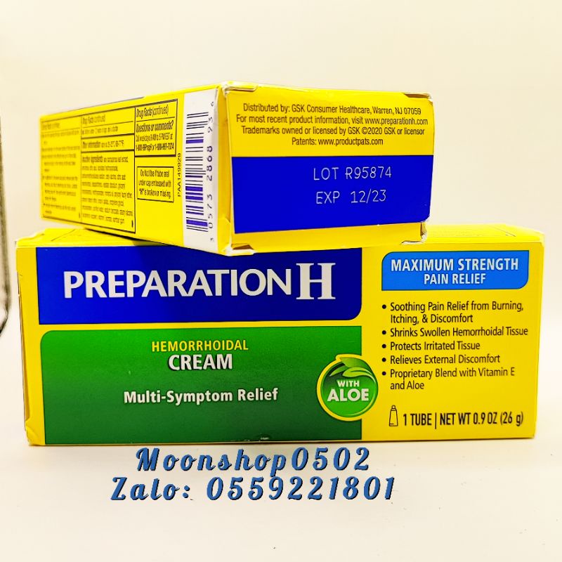 Kem bôi trĩ , Preparation H Hemorrhoidal Ointment 57g , PREPARATION H  ALOE 26g,tupe
