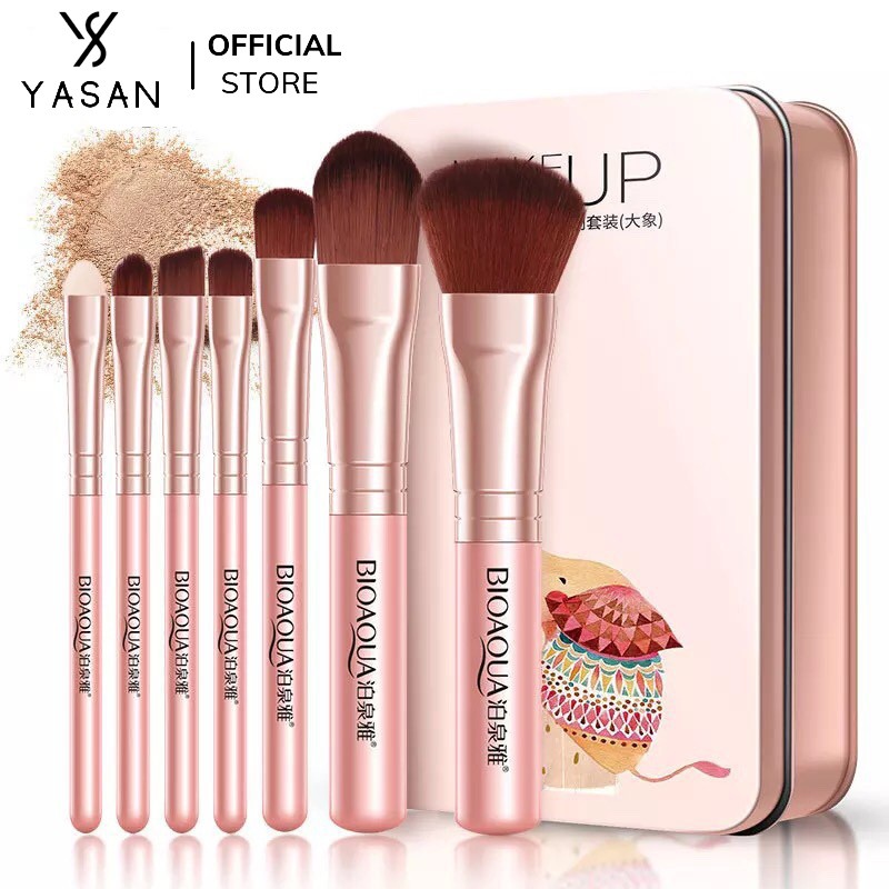 Bộ cọ trang điểm 7 cây makeup cơ bản tán kem nền phấn phủ tán son môi siêu xinh kèm hộp Yasan