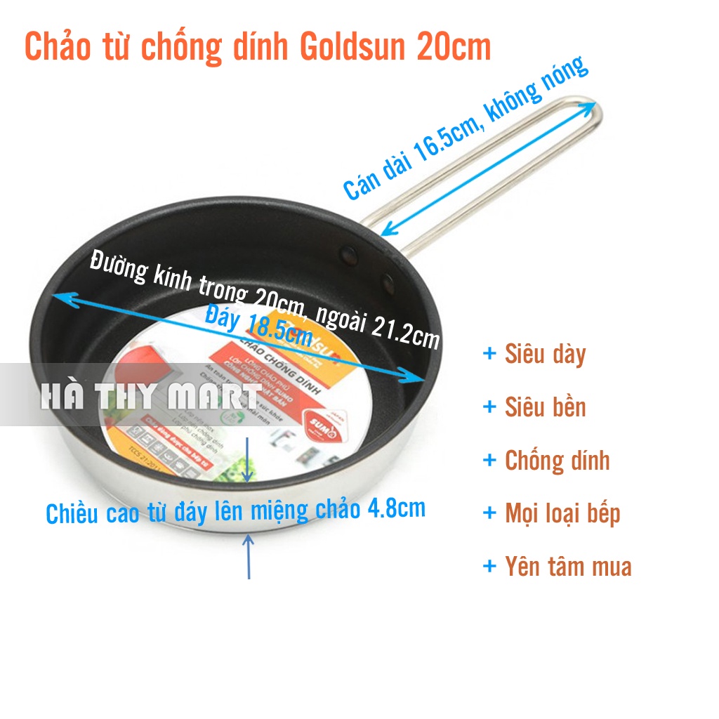 Chảo chống dính inox đáy từ Goldsun GPP09-F 16cm/20cm [Siêu đẹp - Siêu chất]