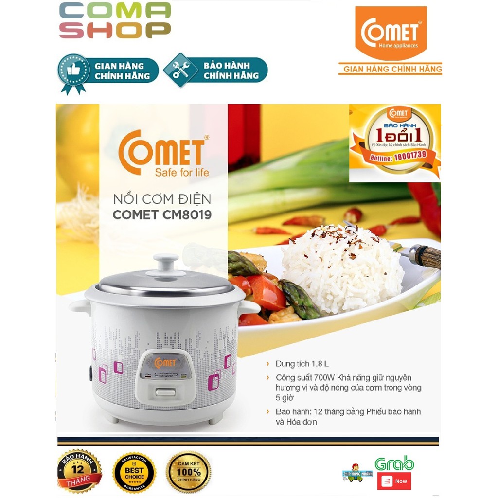 CM8019 - NỒI CƠM ĐIỆN NẮP RỜI COMET 1.8L - BẢO HÀNH CHÍNH HÃNG 12 THÁNG