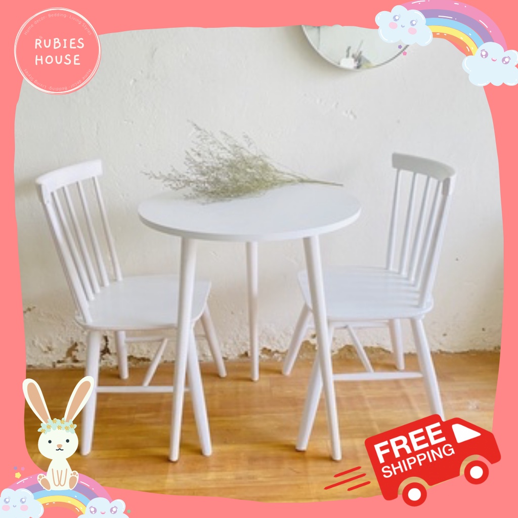 Bàn Ăn Bằng Gỗ Màu Trắng Hình Tròn Bàn Cafe Bàn Ăn Vặt Chân Cao 75 cm Không Kèm Ghế