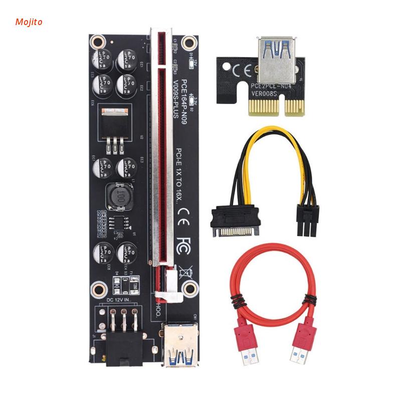 Dây Cáp Kết Nối Thẻ Pci-E Ver009S Plus 8 Tụ Pci Express 1x 16x Usb 3.0 Sata Sang 6pin