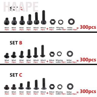 Haape Bộ 300 ốc vít M3 3mm sử dụng thép hợp kim với vòng đệm và đai lục giác