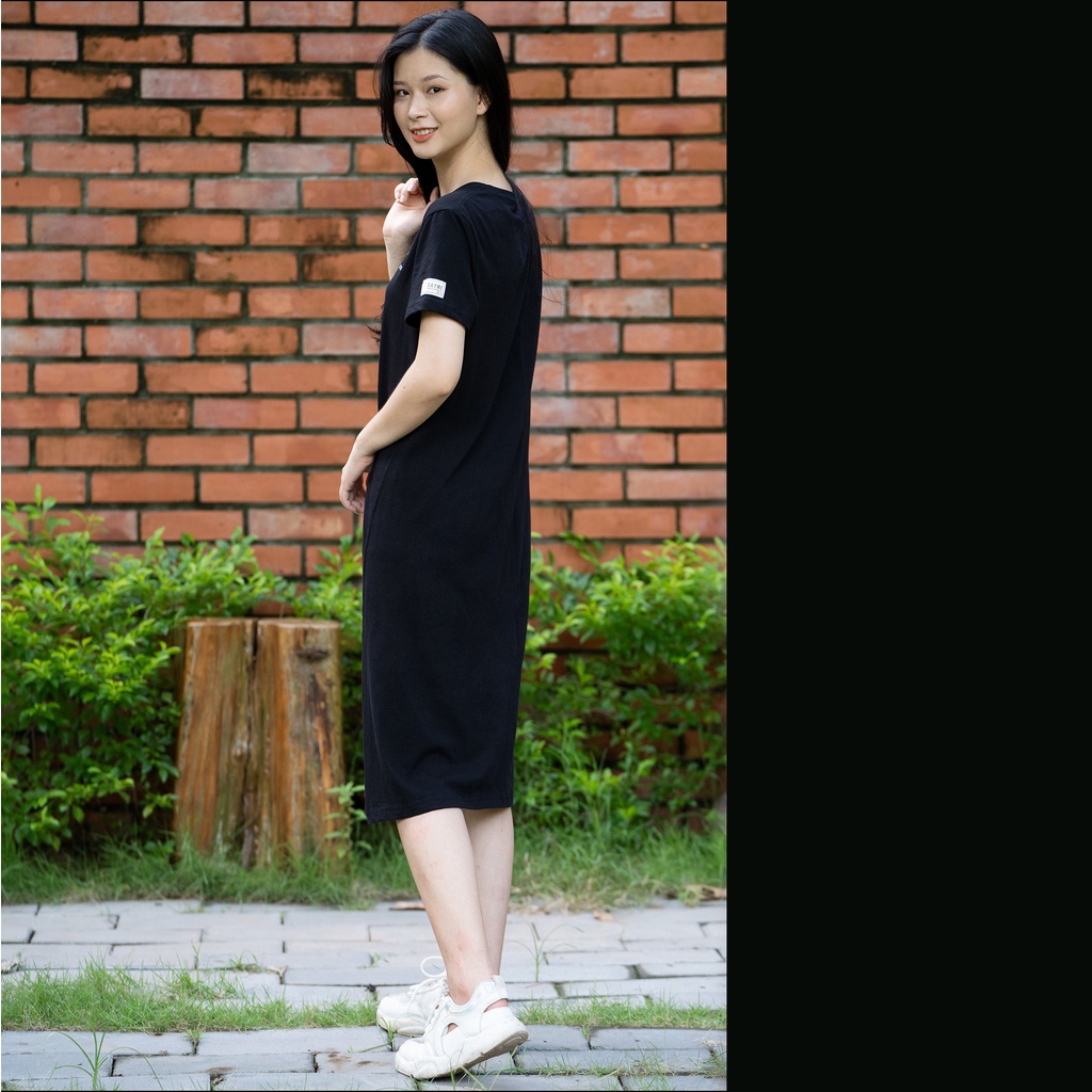 Váy suông nữ SAYME đầm thun cotton dáng dài xẻ tà WBDR0078