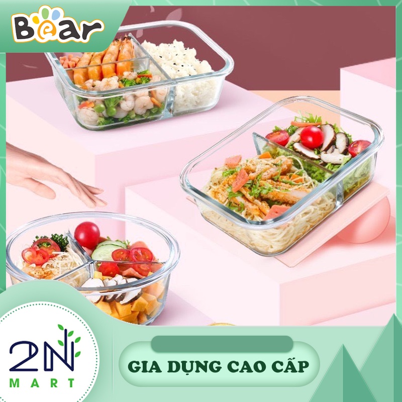 Hộp bảo quản cơm thuỷ tinh chia 2 hoặc 3 ngăn thủy tinh chống tràn giữ nhiệt dùng được lò vi sóng