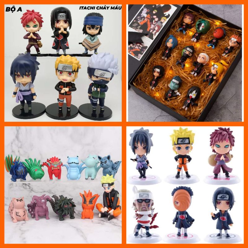 Combo Mô hình Chibi Naruto nhựa đặc nhân vật Naruto Akatsuki Thập vĩ thú
