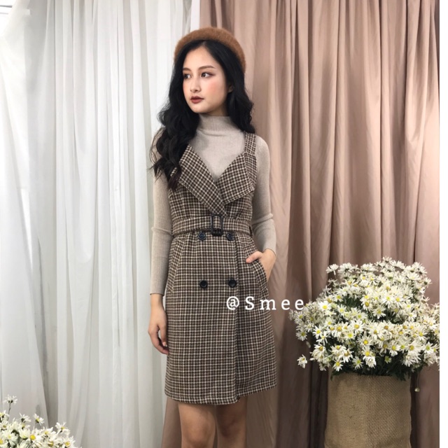 Set áo váy dạ nâu