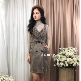 Set áo váy dạ nâu