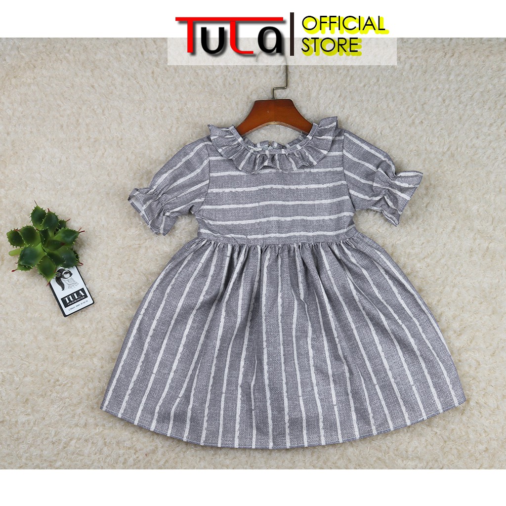 Váy Đầm Bé Gái Thiết Kế Đáng Yêu Vải Thô Kẻ Hàn Quốc Cho Bé