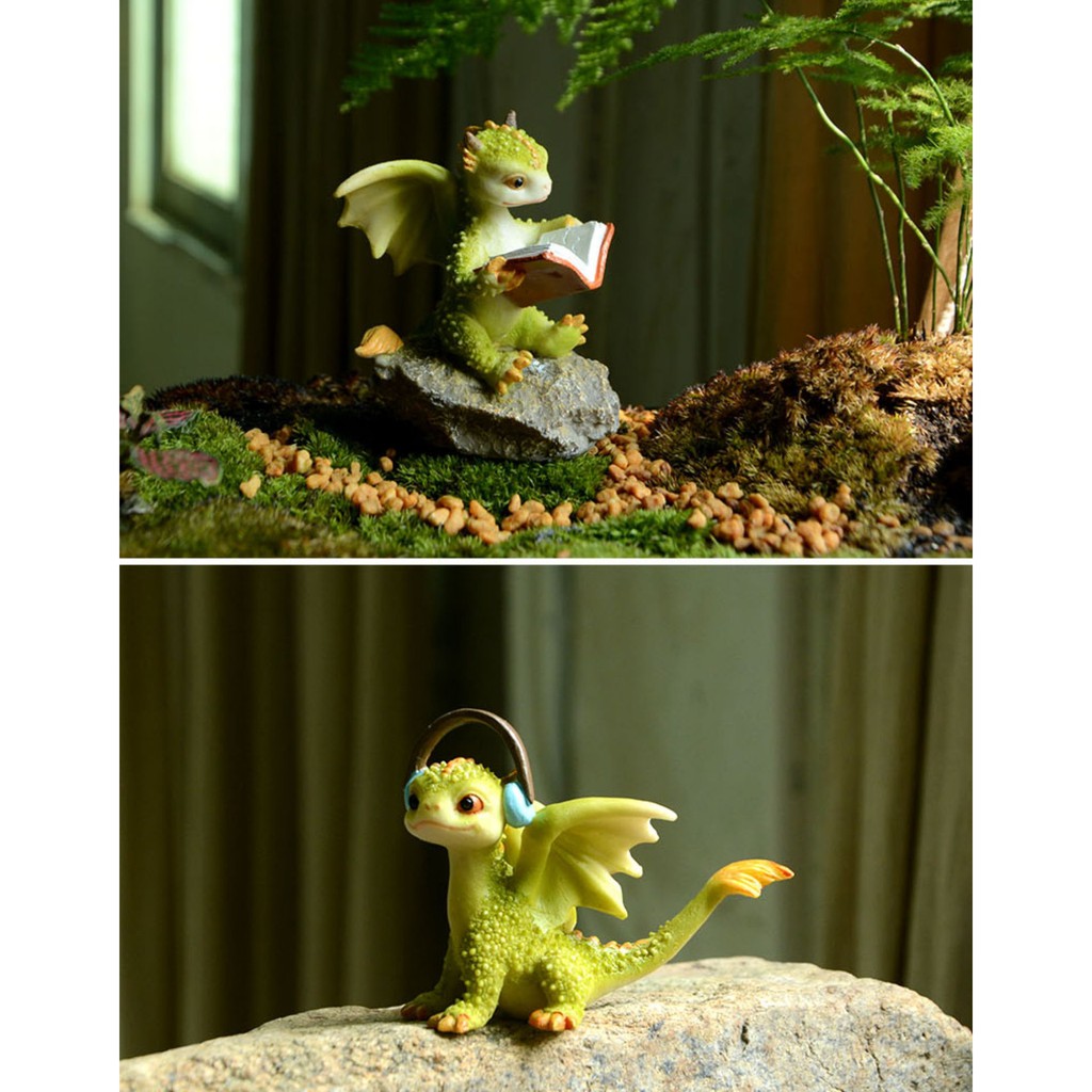 Mô hình Rồng con đọc sách cute tiểu cảnh cây cảnh hồ cá