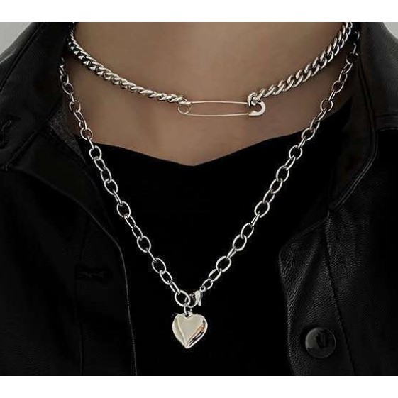 [Xả kho] Vòng cổ xích LAYER cá tính có thể tách set danh cho nam nữ - dây chuyền mặt trái tim
