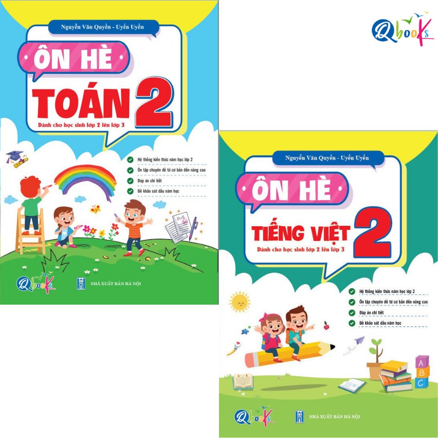 Sách - Combo Ôn Hè Toán Và Tiếng Việt 2 Qbooks 2 cuốn - Dành Cho Học Sinh Lớp 2 Lên Lớp 3 (Chương Trình Mới)