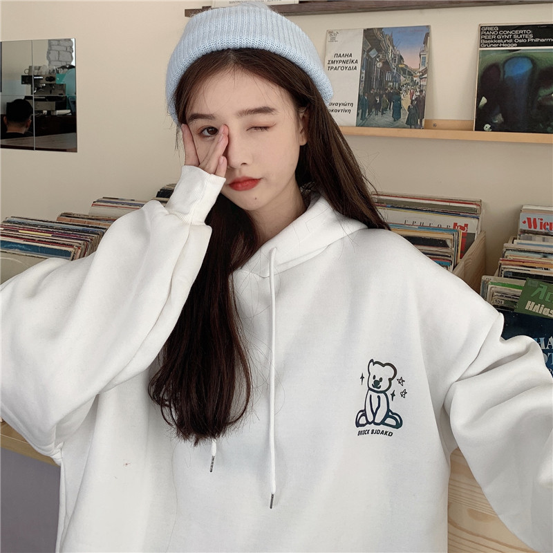 [Áo hoodie nữ form rộng] Áo hoodie nữ unisex dài GẤU SÁNG đen, trắng chất nỉ dẹp | BigBuy360 - bigbuy360.vn