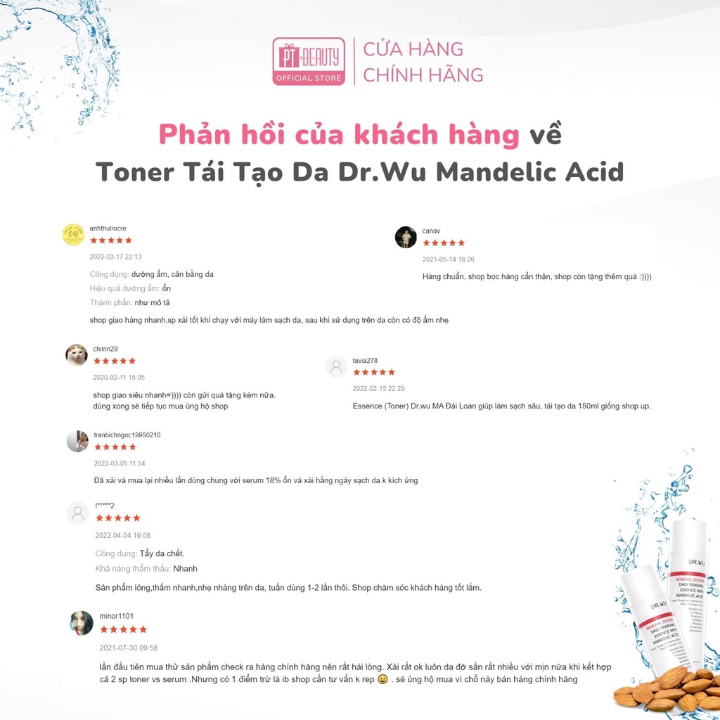Toner MA giúp làm sạch sâu, tái tạo da Dr wu Toner Mandelic Acid 150ml