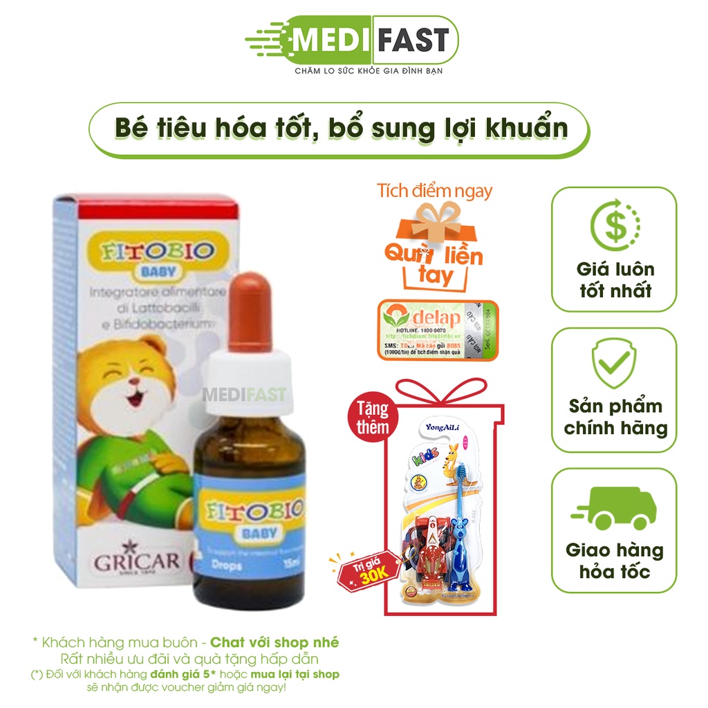 Men vi sinh cho bé Fitobio baby - Hỗ trợ giảm các triệu chứng rối loạn tiêu hóa - giúp bé ăn ngon - lọ 15ml