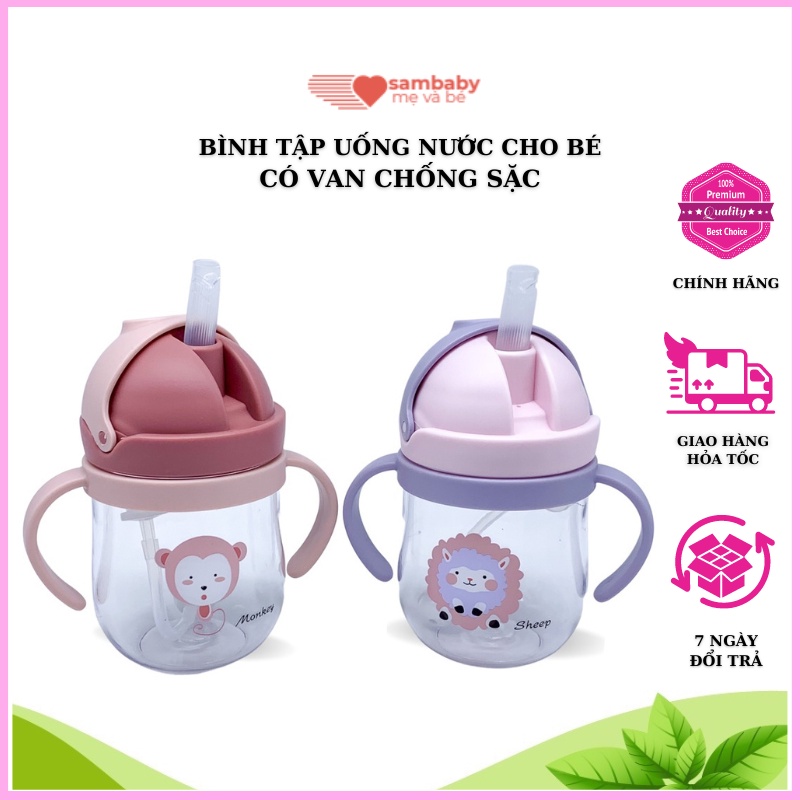 Bình tập uống nước cho bé có ống hút chống sặc, bình đựng nước cho trẻ em từ 6 tháng -sambaby chuyên đồ sơ sinh