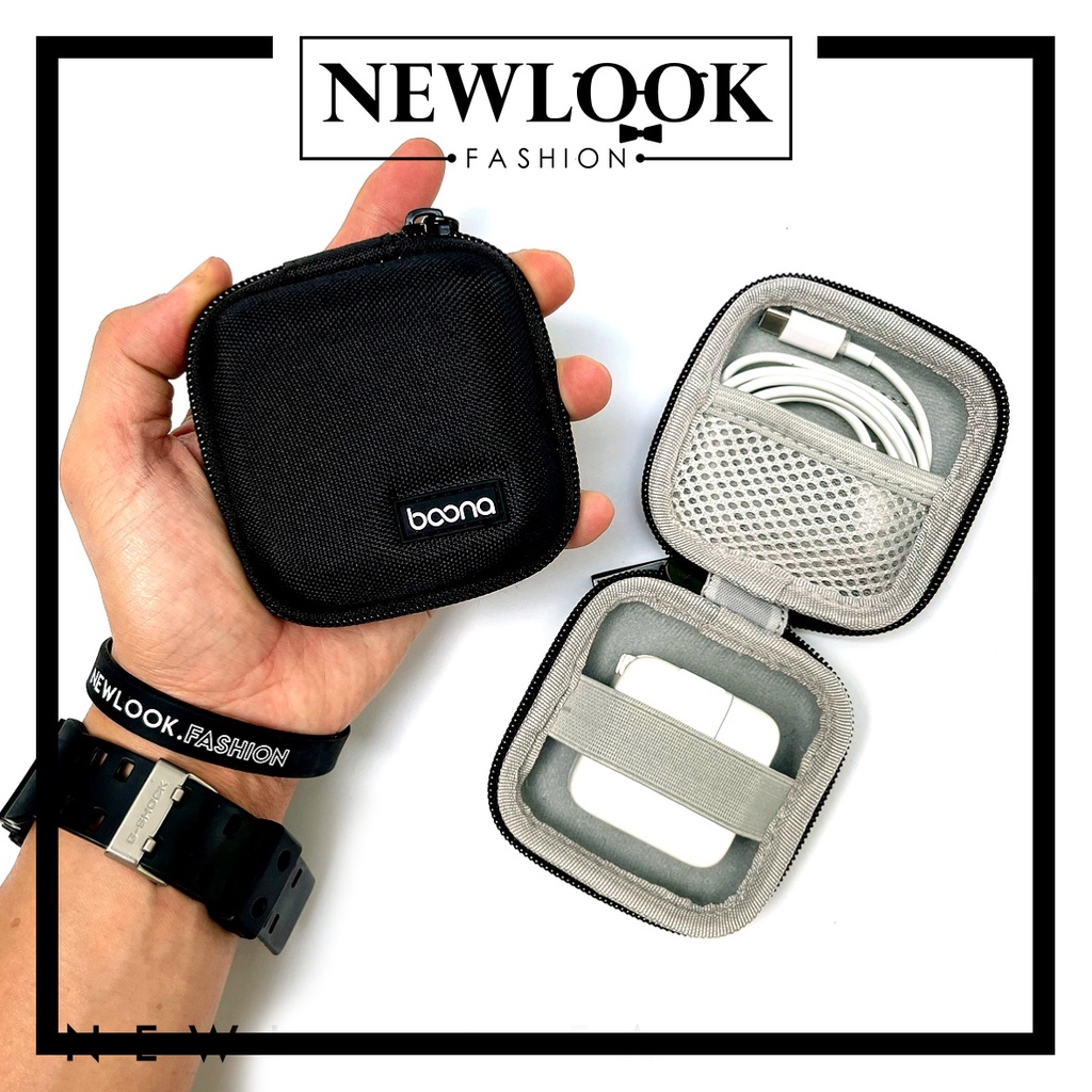★ HỘP ĐỰNG PHỤ KIỆN ĐIỆN TỬ TAI NGHE DÂY SẠC IPHONE USB AIRPOD CHẤT LIỆU POLYESTER CỨNG CÁP LÓT NHUNG HÌNH VUÔNG (8x8x4c