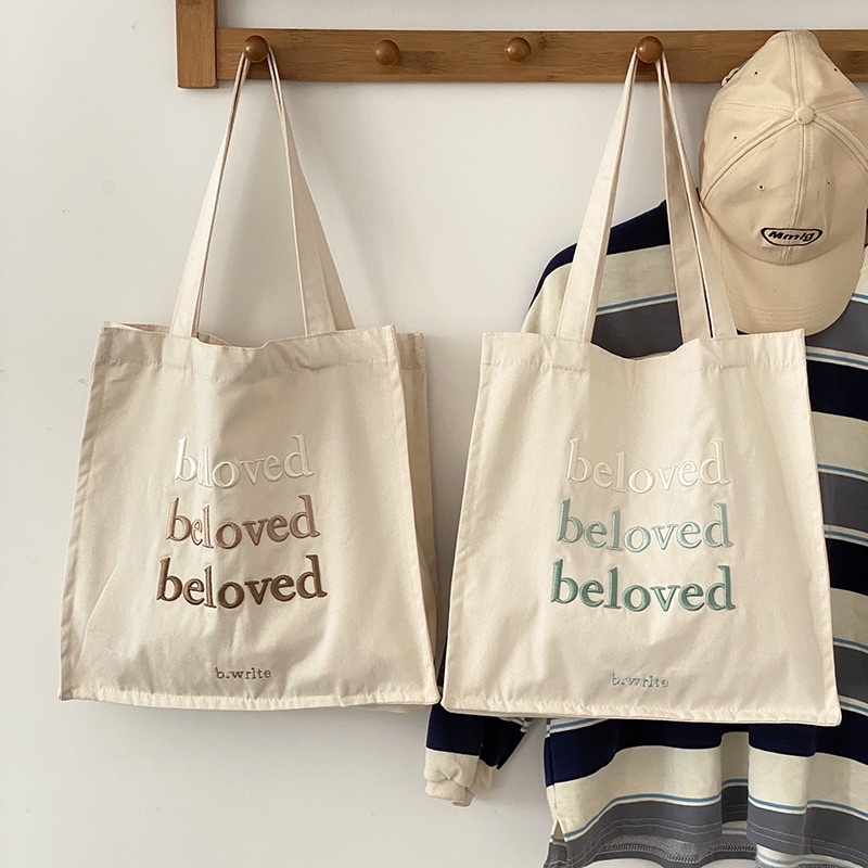 [Ảnh thật] Túi tote thêu chữ beloved dễ thươngggg