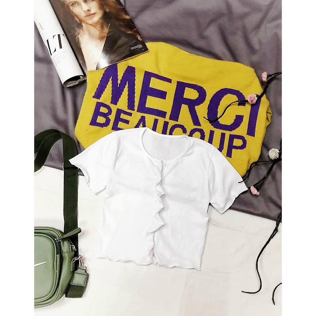 áo croptop nút cuốn bèo hàng nút xinh ảnh thật hot ảnh thật