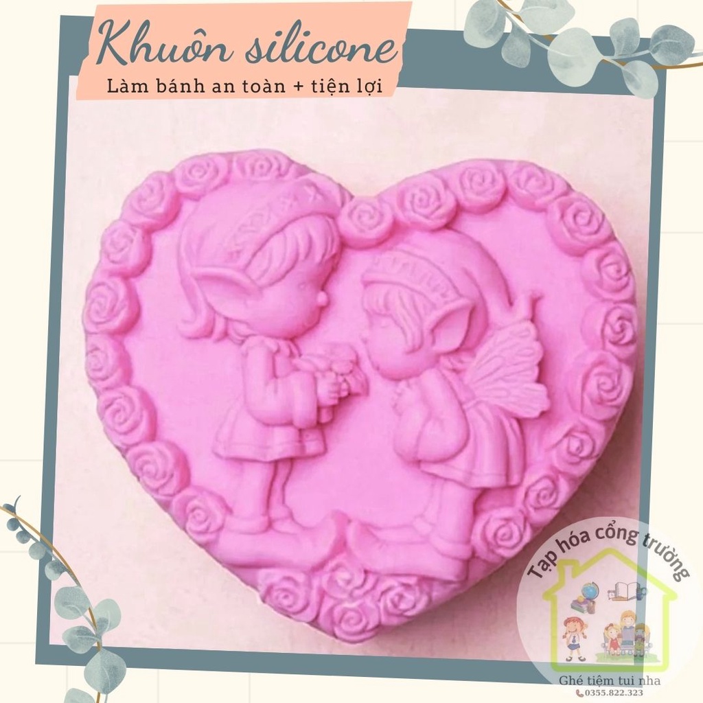 Khuôn silicon 4D hình trái tim đôi trai gái valentine chịu nhiệt - Khuân làm thạch rau câu, socola, kẹo dẻo chip